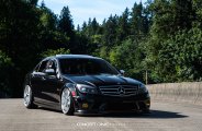 Black Mercedes C Class Dressed Up in Chrome Concept One Wheels and Featuring Carbon Fiber Bumper Lip