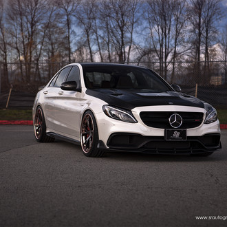 Custom Vented Hood on White Mercedes C Class - Photo by SR Auto Group