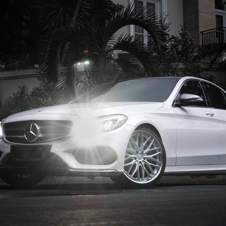Custom LED Headlights on White Mercedes C Class - Photo by Vossen
