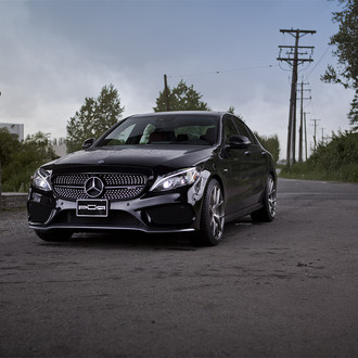 Aftermarket Projector Headlights on Black Mercedes C Class - Photo by PUR Wheels