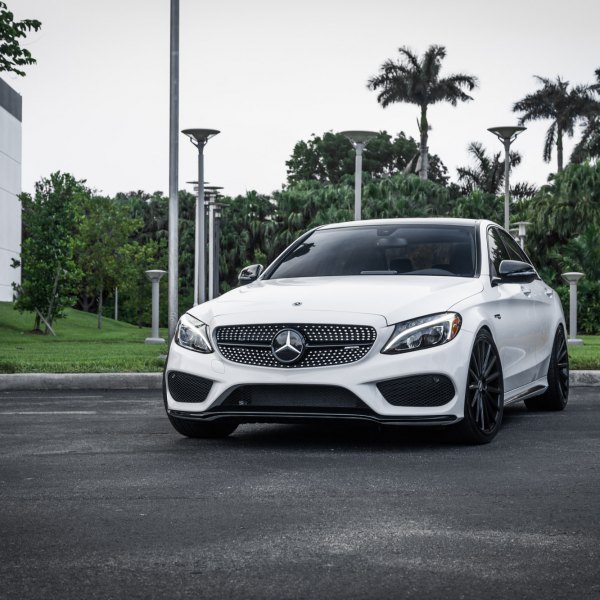 White Mercedes C Class with Aftermarket Headlights - Photo by Vossen