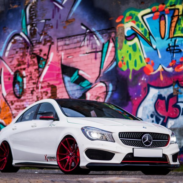 Aftermarket Front Bumper on White Mercedes CLA Class - Photo by JR Wheels