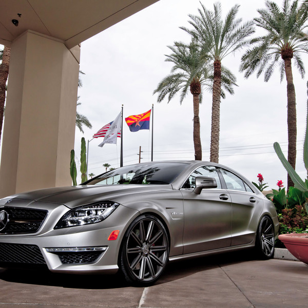 Silver Metallic Mercedes CLS with LED Headlights - Photo by Vossen