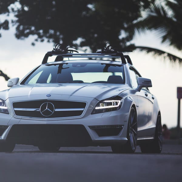 White Mercedes CLS with Base Rack System - Photo by Vossen