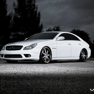 White Mercedes CLS V8 with Crystal Clear Headlights - Photo by Vossen