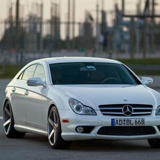 Chrome Billet Grille on White Mercedes CLS - Photo by Vossen