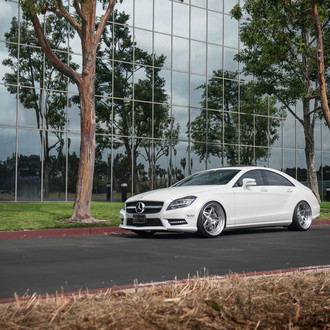 White Mercedes CLS with Crystal Clear Headlights - Photo by Avant Garde Wheels