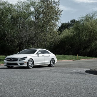 White Mercedes CLS with Custom LED Headlights - Photo by Vossen