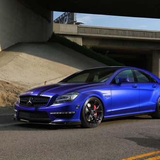 Blue Mercedes CLS Class with Carbon Fiber Front Lip - Photo by Vorstiner
