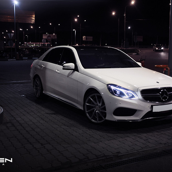 White Mercedes E Class with Custom LED Headlights - Photo by Vossen