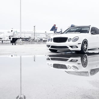White Mercedes E Class with Blacked Out Grille - Photo by Vossen