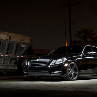 Night Luxury: Black Mercedes E-Class on Gunmetal Gray Rims