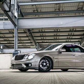 Custom Front Lip on Gray Mercedes E-Class - Photo by Avant Garde Wheels