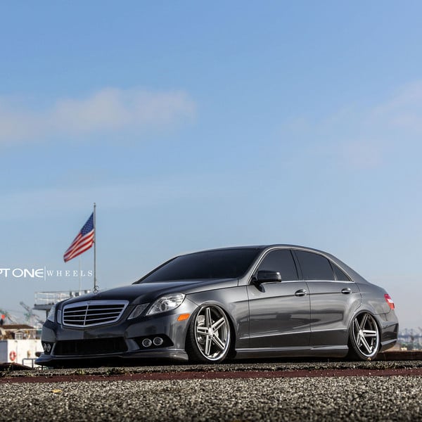 Gray Mercedes E-Class with Carbon Fiber Front Lip - Photo by Concept One