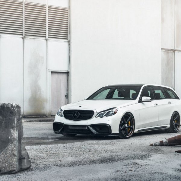 Custom White Mercedes E Class with Aftermarket Headlights - Photo by Vossen