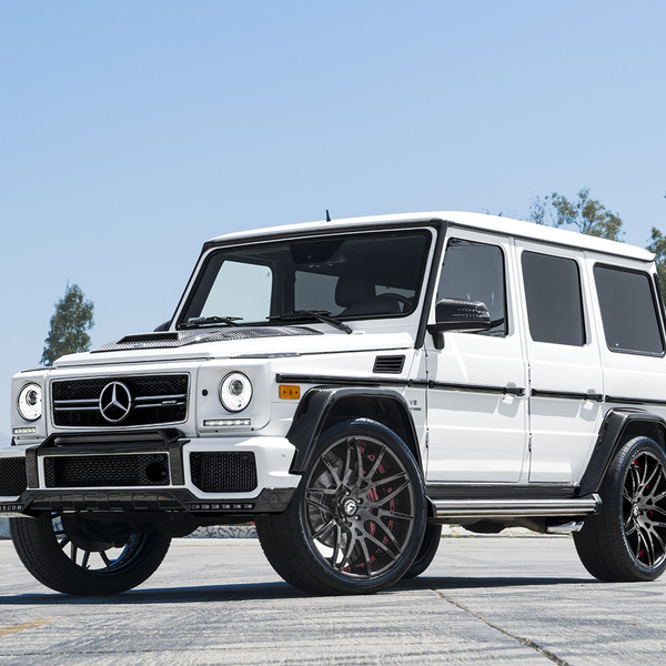 White Mercedes G Class with Carbon Fiber Hood - Photo by Forgiato