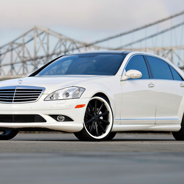 White Mercedes S Class with Crystal Clear Headlights - Photo by Vossen