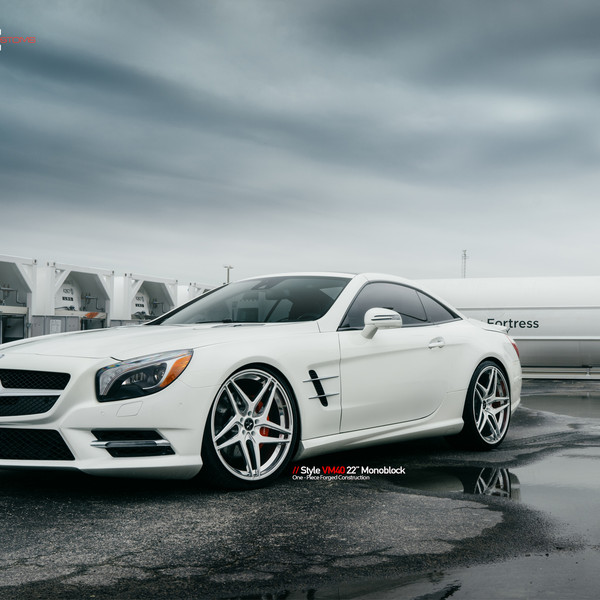 Custom Headlights on White Mercedes SL Class - Photo by Vellano