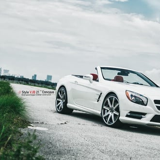 Sleek White Convertible Mercedes SL-Class Rolling on Vellano Rims