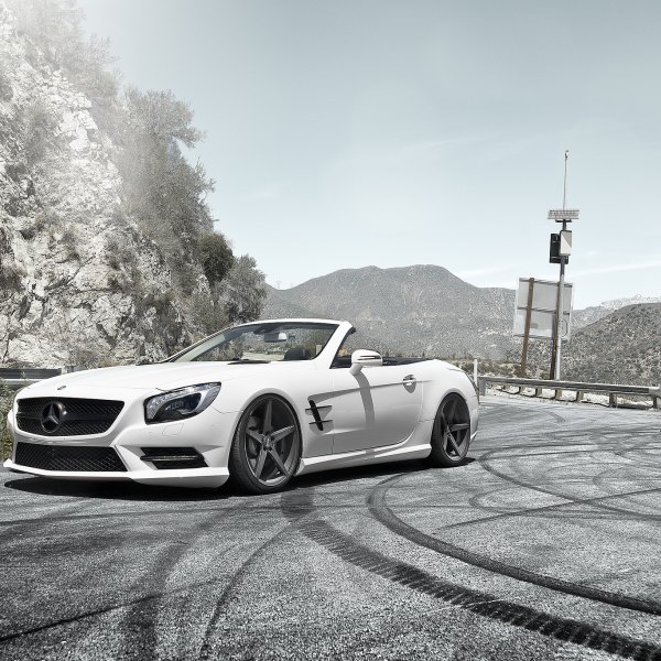 White Convertible Mercedes SL 550 with Aftermarket Front Bumper - Photo by Zito Wheels
