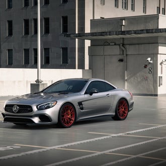 Improving Perfection: Gray Mercedes SL Class on Red Forgiato Wheels