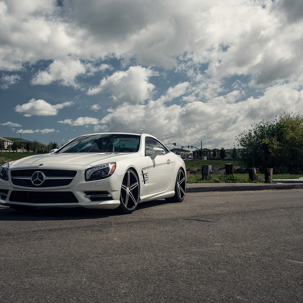 Custom Hood with Air Vents on White Mercedes SL Class - Photo by Vossen