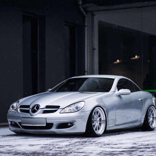 Aftermarket Front Bumper on Silver Mercedes SLK Class - Photo by JR Wheels