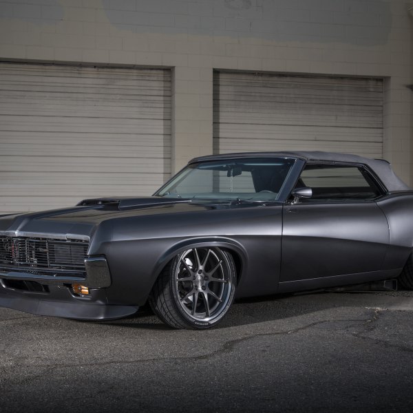Black Mercury Cougar with Aftermarket Vented Hood - Photo by Forgeline Motorsports