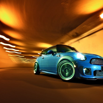 Blue Mini Cooper with Custom Front Lip - Photo by ADV.1
