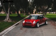 Slammed Custom Red Debadged Mini Cooper Looking Eye-Catching