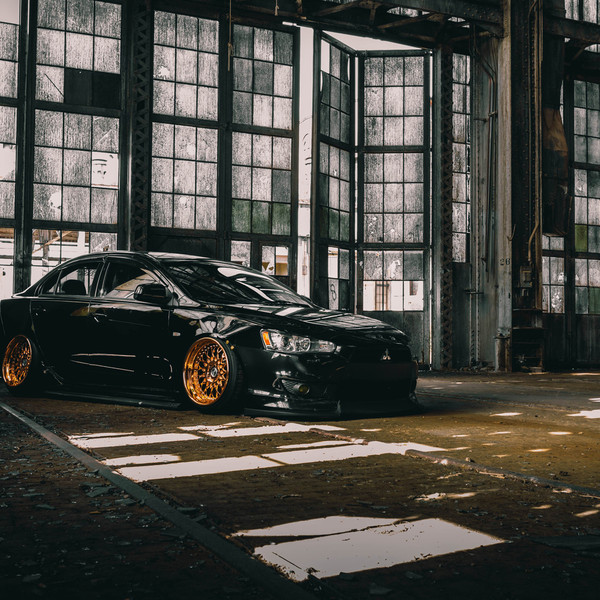 Custom Black Stanced Mitsubishi Evolution - Photo by Avant Garde Wheels