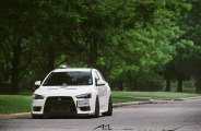 Reworked Front End of White Mitsubishi Evolution