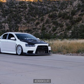 Custom Hood with Air Vents on Mitsubishi Lancer Evolution - Photo by Jimmy Crook