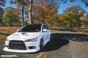 White Stanced Mitsubishi Evolution Gets a Distinctive Look with Custom Front Lip