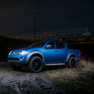 Custom Projector Headlights on Blue Mitsubishi L200 - Photo by JR Wheels