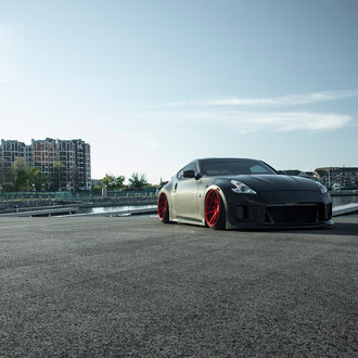 Stanced 370z on Custom Painted Rims - Photo by Rohana Wheels
