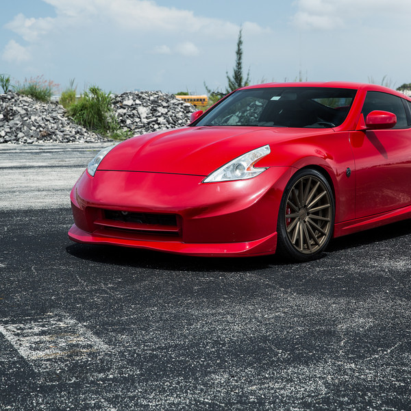 Custom Red Nissan 370Z with Front Lip - Photo by Vossen
