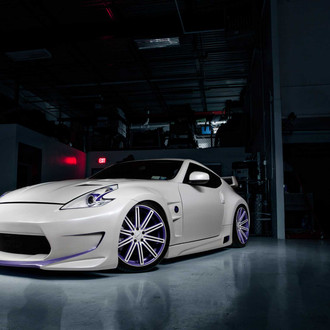 Custom White Stanced Nissan 370Z with Purple Accents - Photo by Vossen