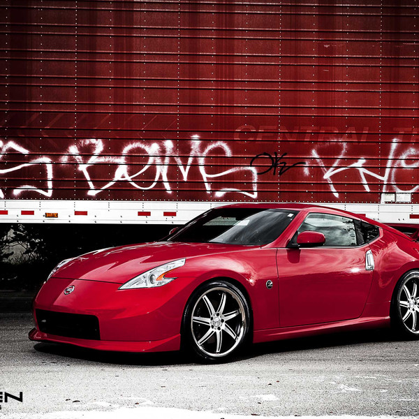 Red Nissan 370Z Custom Front Lip - Photo by Vossen