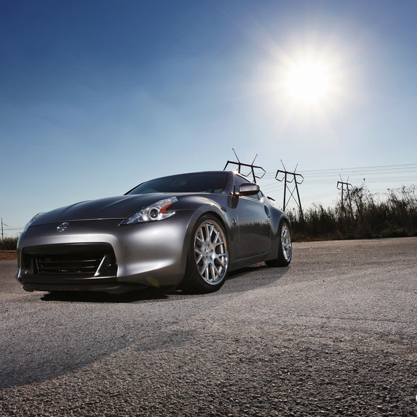 Gray Metallic Nissan 370Z with Custom Headlights - Photo by Vossen