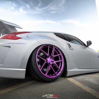 White Stanced Nissan 370Z with Custom Rear Spoiler - Photo by Ace Alloy