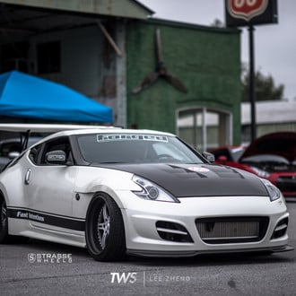 White Nissan 370Z with Carbon Fiber Front Lip - Photo by Strasse Forged