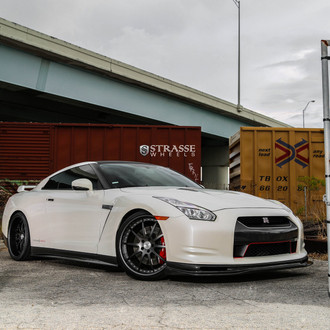 Carbon Fiber Front Bumper Lip Spoiler on White Nissan GT-R - Photo by Strasse Forged