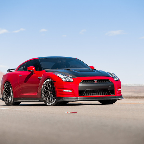 Carbon Fiber Vented Hood on Red Nissan GT-R - Photo by Vossen