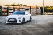 Appealing Exterior Upgrades for White Nissan GT-R on Gloss Black Brixton Wheels