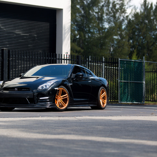 Black Nissan GT-R with Custom Hood - Photo by Vossen