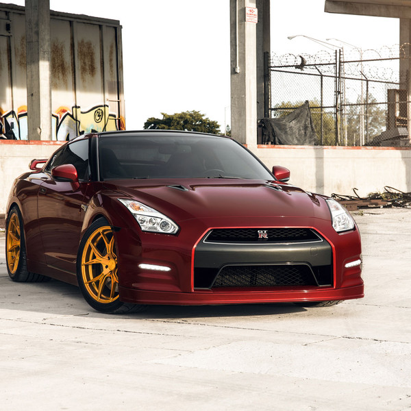 Red Nissan GT-R with Custom Vented Hood - Photo by Rohana Wheels