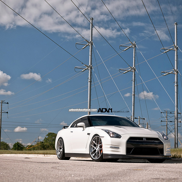 White Nissan GT-R with Custom Front Lip - Photo by ADV.1