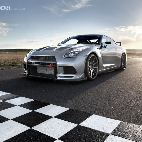 Custom Front Bumper with Tow Hook on Silver Nissan GT-R - Photo by ADV.1