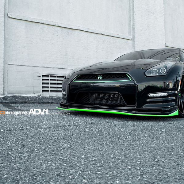 Green Accents on Black Stanced Nissan GT-R - Photo by ADV.1